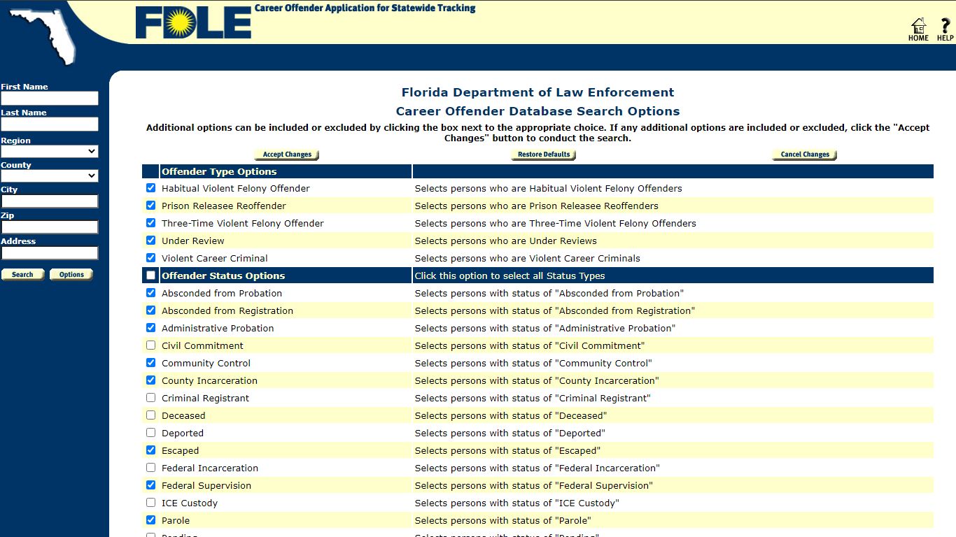 Career Offender Database Search Options - fdle.state.fl.us